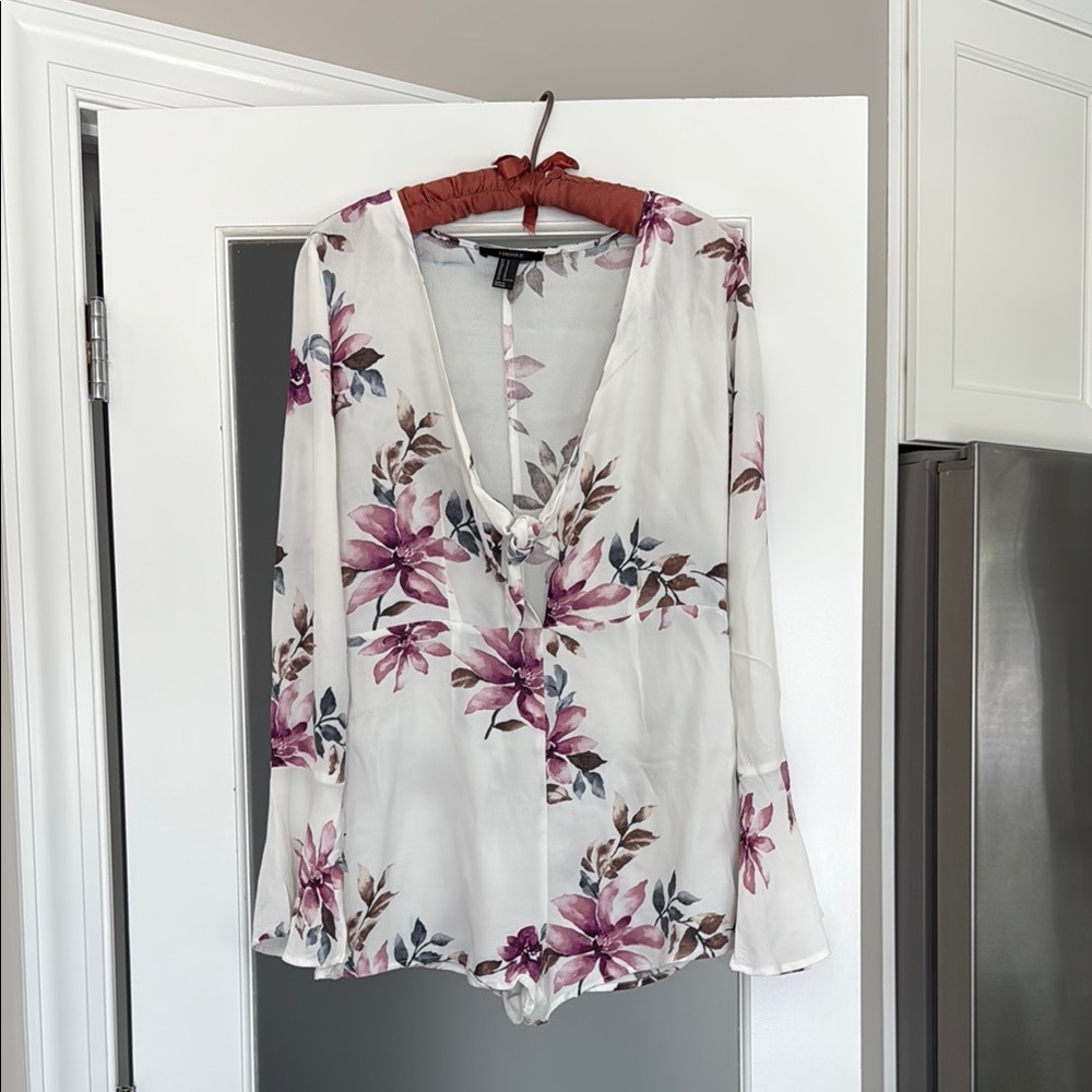 Forever 21 White Relaxed Buttoned Jumpsuit